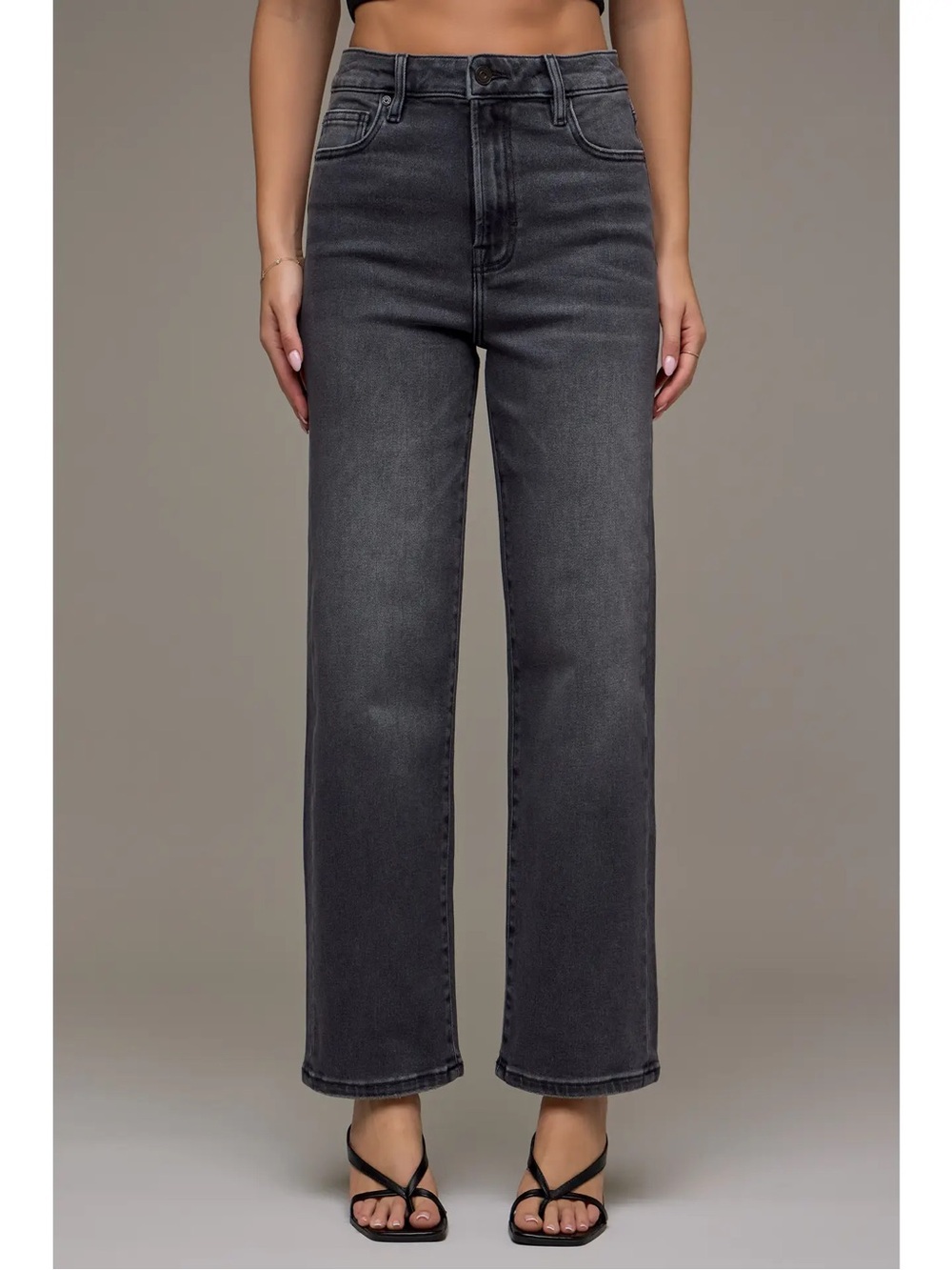High-Rise Straight Leg Jeans in Washed Charcoal